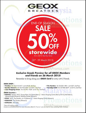 Featured image for (EXPIRED) Geox 50% OFF End of Season SALE 27 – 29 Mar 2015