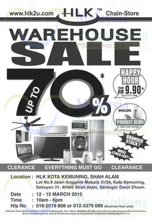 Featured image for HLK Up To 70% Off Warehouse Sale @ Kota Kemuning Shah Alam 12 – 15 Mar 2015