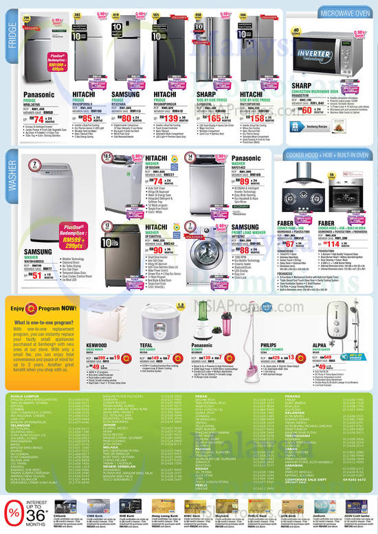 Home Appliances, Washers, Fridges, Rice Cooker, Blender, Garment Steamer, Panasonic, Hitachi, Sharp, Faber, Kenwood, Tefal