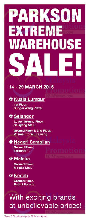 Featured image for Parkson Extreme Warehouse Sale @ Negeri Sembilan 14 – 29 Mar 2015