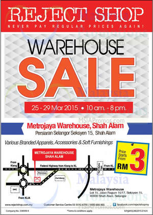 Featured image for (EXPIRED) Reject Shop Warehouse SALE @ Shah Alam 25 – 29 Mar 2015