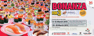 Featured image for (EXPIRED) Sushi King RM3 Sushi Bonanza Promotion For Members @ Selected Outlets 23 – 26 Mar 2015