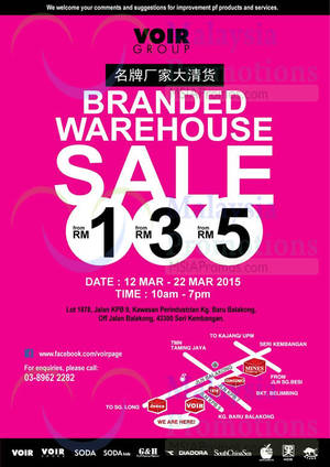 Featured image for (EXPIRED) Voir Branded Warehouse Sale @ Seri Kembangan 12 – 22 Mar 2015