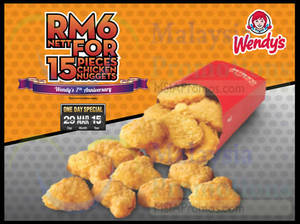 Featured image for Wendy’s RM6 For 15pcs Chicken Nuggets 1-Day Promo 29 Mar 2015