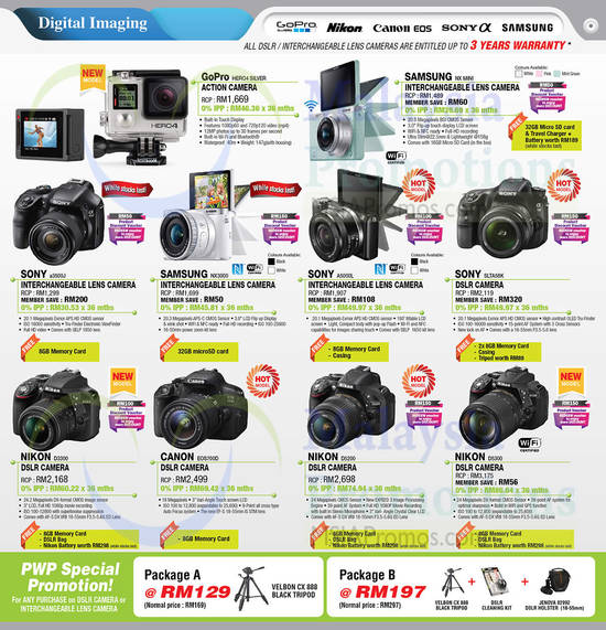 Action Camera, Digital Cameras, DSLR Digital Cameras, Samsung, Sony, Canon, Nikon, GoPro, a3500J, NX3000, D5200, D5300, D3300, EOS700D, SLTA58K, Hero4