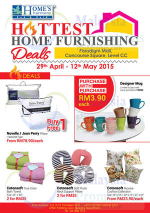 Featured image for (EXPIRED) Home’s Harmony Home Furnishing Deals @ Paradigm Mall 29 Apr – 12 May 2015