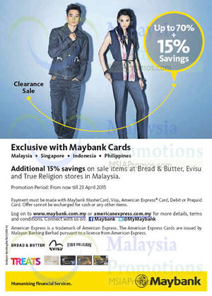 Featured image for Bread & Butter, Evisu & True Religion Up To 70% Off For Maybank Cardmembers 2 – 23 Apr 2015