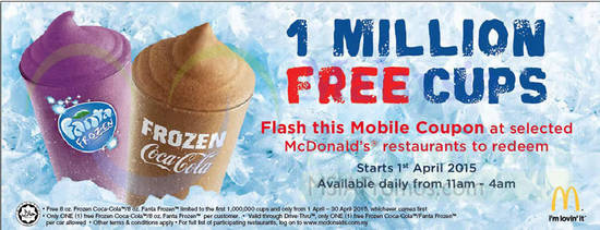 McDonalds Free Frozen Drinks 3 Apr 2015