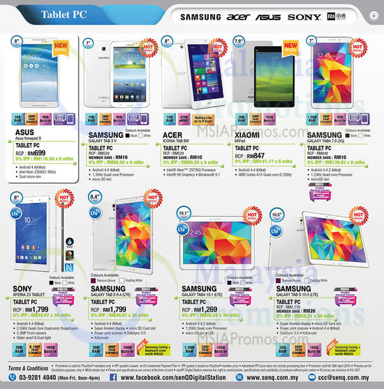 Tablets, ASUS, Samsung Galaxy, Xiaomi, Acer, Sony