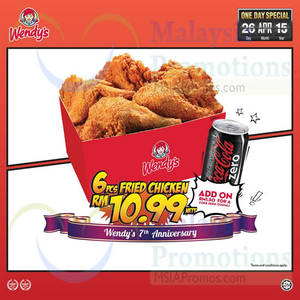 Featured image for (EXPIRED) Wendy’s RM10.99 6pcs Fried Chicken 1-Day Promo 26 Apr 2015