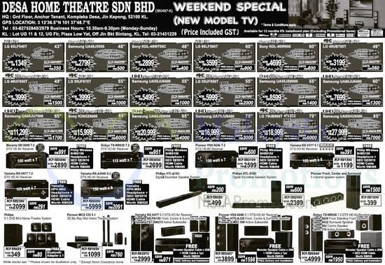 23 May TVs, DTS HD AV Receivers, Home Theatre Systems, LG, Samsung, Sony, Yamaha, Pioneer, Onkyo, Marantz, Philips, Jamo