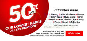 Featured image for (EXPIRED) Air Asia 50% Off All Destinations Promo Fares 18 – 24 May 2015