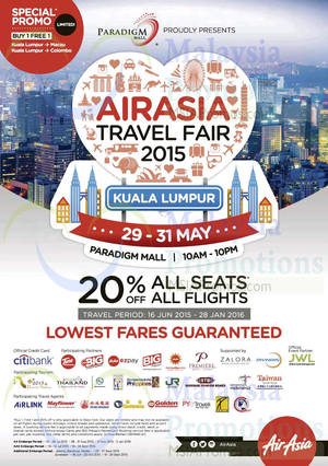 Featured image for (EXPIRED) Air Asia 20% OFF All Seats Travel Fair @ Paradigm Mall 29 – 31 May 2015