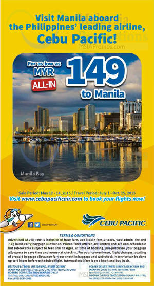 Featured image for (EXPIRED) Cebu Pacific Air RM149 (all-in) Manila Promo Fares 12 – 14 May 2015