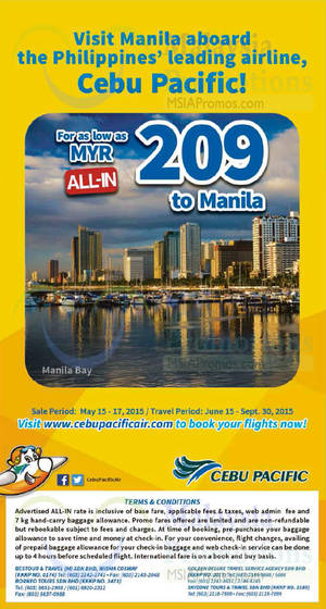 Featured image for (EXPIRED) Cebu Pacific Air RM209 (all-in) Manila Promo Fares 15 – 17 May 2015