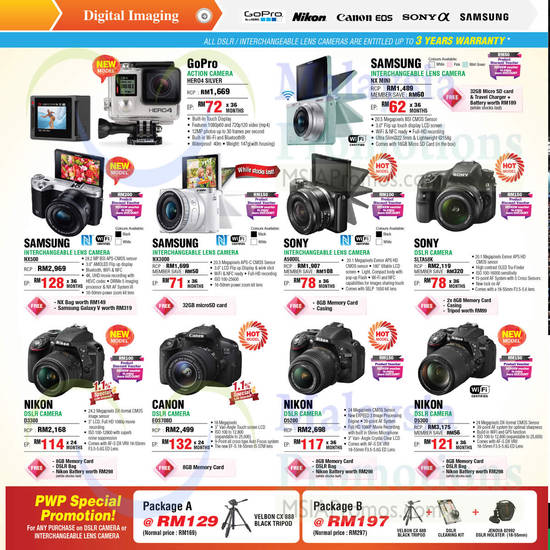 Digital Cameras, DSLR Digital Cameras, Action Camera, GoPro, Samsung, Sony, Canon, Nikon, NX500, NX3000, SLTA58K, D5200