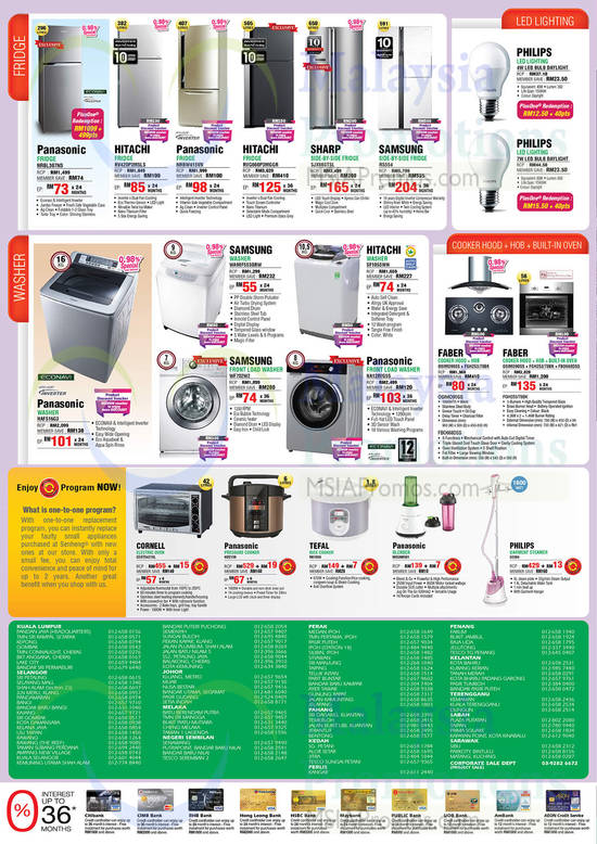 Fridges, Washers, Hob, Hood, LED Bulb Daylights, Oven, Rice Cooker, Garment Steamer, Philips, Hitachi, Samsung, Panasonic, Sharp, Faber