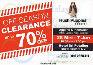 Featured image for Hush Puppies Apparel Off Season Clearance @ Hotel Sri Petaling 28 May – 7 Jun 2015