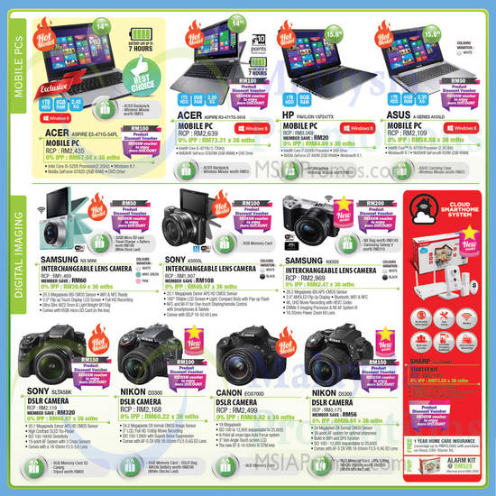 Notebooks, Digital Cameras, Smarthome System Starter Kit, Sharp, Sony, Samsung, Acer Aspire, Nikon, Canon, HP Pavilion, ASUS