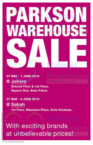 Featured image for (EXPIRED) Parkson Warehouse Sale @ Square One Batu Pahat 27 May – 7 Jun 2015