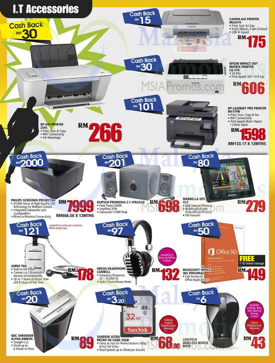 Printers, Projector, GPS, Speaker, Headphone, Shredder, Mouse, Epson, Canon, Imego, Marbella, Jabra, HP, Klipsch