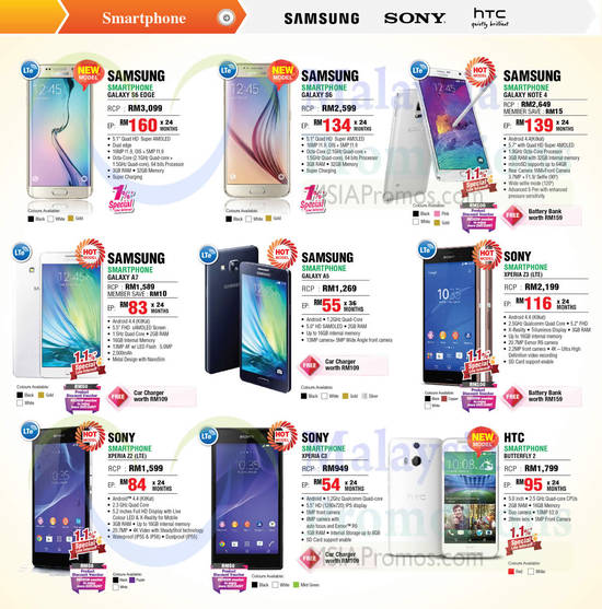 Smartphones, Samsung Galaxy, Sony Xperia, HTC, Samsung Galaxy S6 Edge, Samsung Galaxy A7, Sony Xperia Z3, HTC Butterfly 2