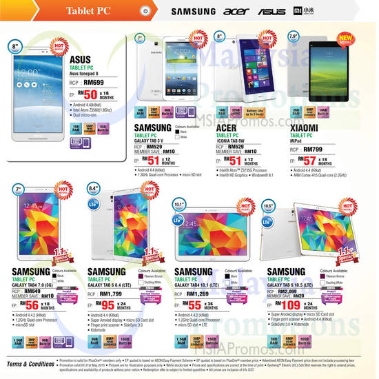 Tablets, Samsung Galaxy, ASUS, Acer, Xiaomi, Samsung Galaxy Tab 4 7.0, ASUS Fonepad 8, Acer Iconia Tab 8W, Xiaomi MiPad