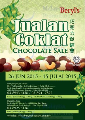 Featured image for Beryl’s Chocolate Warehouse SALE @ Seri Kembangan Selangor 26 Jun – 15 Jul 2015