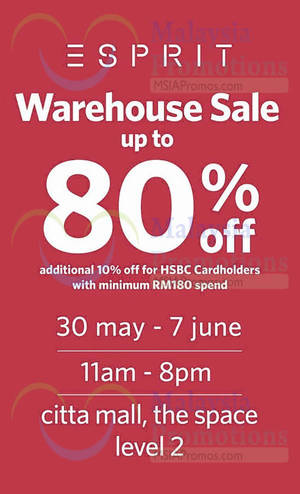 Featured image for Esprit Up to 80% Off Warehouse Sale @ Citta Mall 5 – 7 Jun 2015