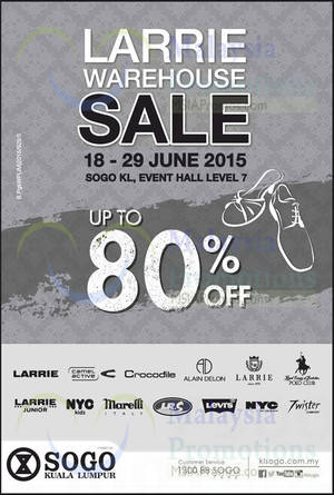 Featured image for (EXPIRED) Larrie Warehouse Sale @ KL Sogo 18 – 29 Jun 2015