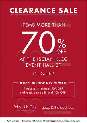 Featured image for MS Read & dude & the duchess Clearance Sale @ Isetan KLCC 13 – 24 Jun 2015