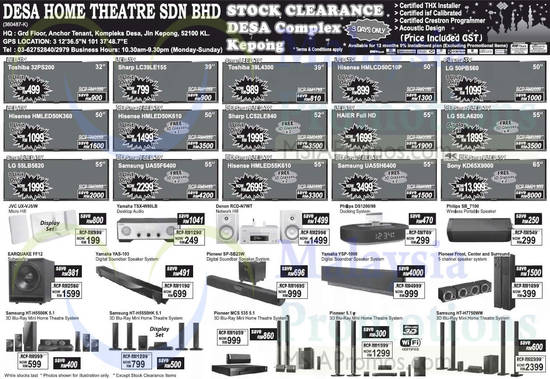 TV, HiFi, Soundbar, Home Theatre System, Toshiba, Sharp, Pioneer, Yamaha, Samsung, Hisense, LG, Sony, Denon