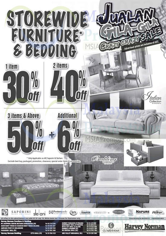 Furniture n Bedding, ALF, Saporini, Stellani, Tempur, Nature’s Finest, Napure, Hilker