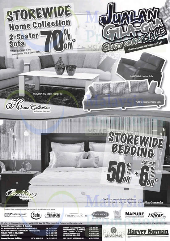 Home Collection, Sofas, Beddings, Mattresses, Bedding Collection, Tempur, Sealy Posturepedic, Napure, Hilker, Serta