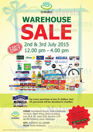 Featured image for (EXPIRED) Shriro Warehouse Sale @ Petaling Jaya Selangor 2 – 3 Jul 2015