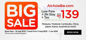 Featured image for (EXPIRED) Air Asia Go fr RM139 Flights + 2 Nights + Taxes Big Sale 10 – 16 Aug 2015