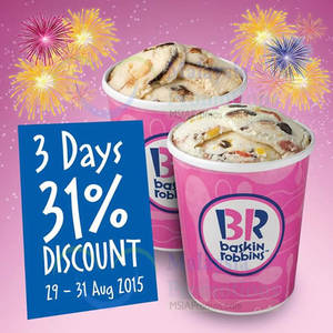 Featured image for (EXPIRED) Baskin-Robbins 31% Off 3-Days Promotion 29 – 31 Aug 2015