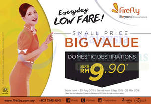 Featured image for (EXPIRED) Firefly From RM9.90 Domestic Destinations Promo 19 – 30 Aug 2015