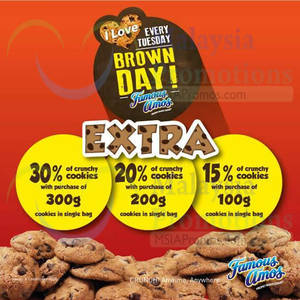 Featured image for Famous Amos 15% to 30% Extra Cookies Promo (Tuesdays) 29 Sep 2015