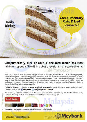 Featured image for Secret Recipe FREE Cake & Drink For Maybank Cardmembers 4 Sep 2015 – 30 Apr 2016