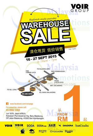 Featured image for (EXPIRED) Voir Group Warehouse Sale @ Seri Kembangan 16 – 27 Sep 2015