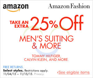 Featured image for (EXPIRED) Amazon.com 25% OFF Men’s Suiting & More (NO Min Spend) Coupon Code 31 Oct – 12 Nov 2015