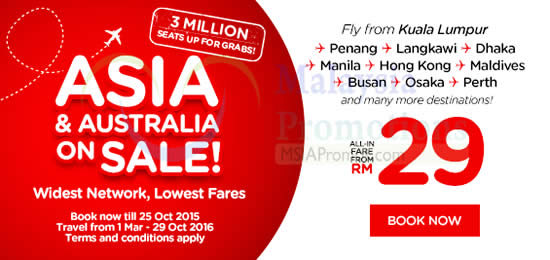 Featured image for Air Asia fr RM29 all-in Promo Fares 19 - 25 Oct 2015