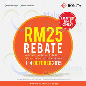 Featured image for (EXPIRED) Bonita RM25 Rebate With RM120 Spend 2 – 4 Oct 2015