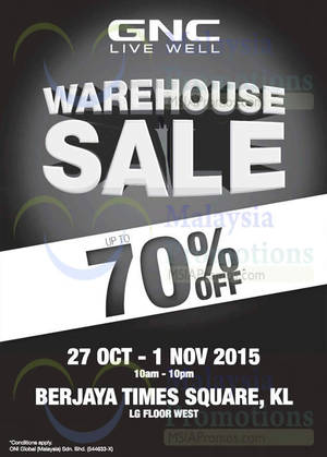 Featured image for (EXPIRED) GNC Warehouse Sale @ Berjaya Times Square 27 Oct – 1 Nov 2015