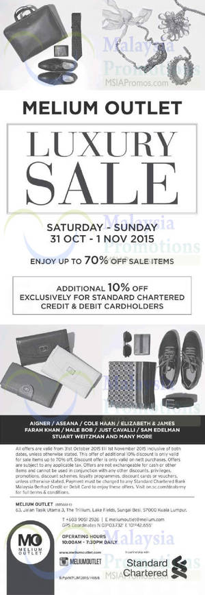 Featured image for (EXPIRED) Melium Outlet Up To 70% OFF Luxury Sale @ The Trillium 31 Oct – 1 Nov 2015