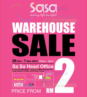 Featured image for Sasa Warehouse SALE @ Kuala Lumpur 28 Oct – 1 Nov 2015