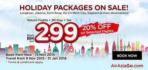 Featured image for (EXPIRED) Air Asia Go fr RM299/pax 2N Stay, Return Flights & Taxes Holiday Packages Sale 2 – 15 Nov 2015