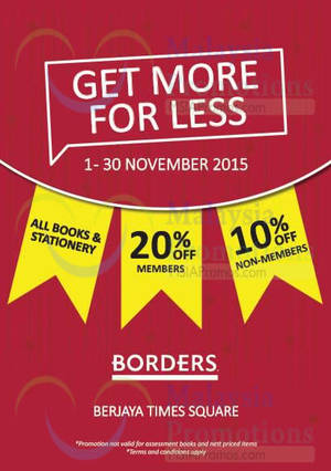 Featured image for (EXPIRED) Borders Up To 10% Off Promotion @ Berjaya Times Square 3 – 30 Nov 2015