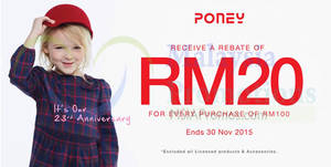 Featured image for (EXPIRED) Poney RM20 off with RM100 Spend 10 – 30 Nov 2015